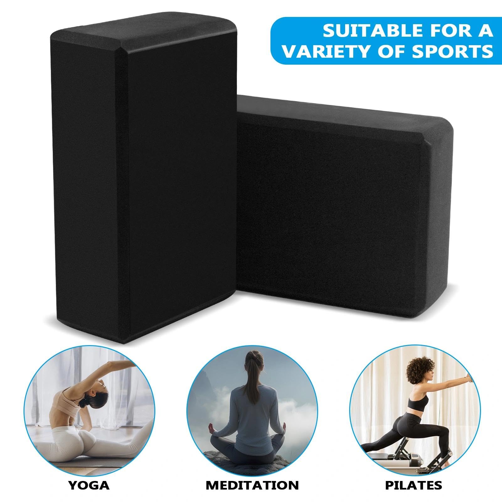 Mattoncini Yoga,2 Pezzi Yoga Blocks,Mattoncino In Schiuma EVA, Grandi Dimensioni: 23 X 15 X 7,5 Cm, Adatto Per Pilates, Fitness, Allenamento Della Forza, Stretching (nero)