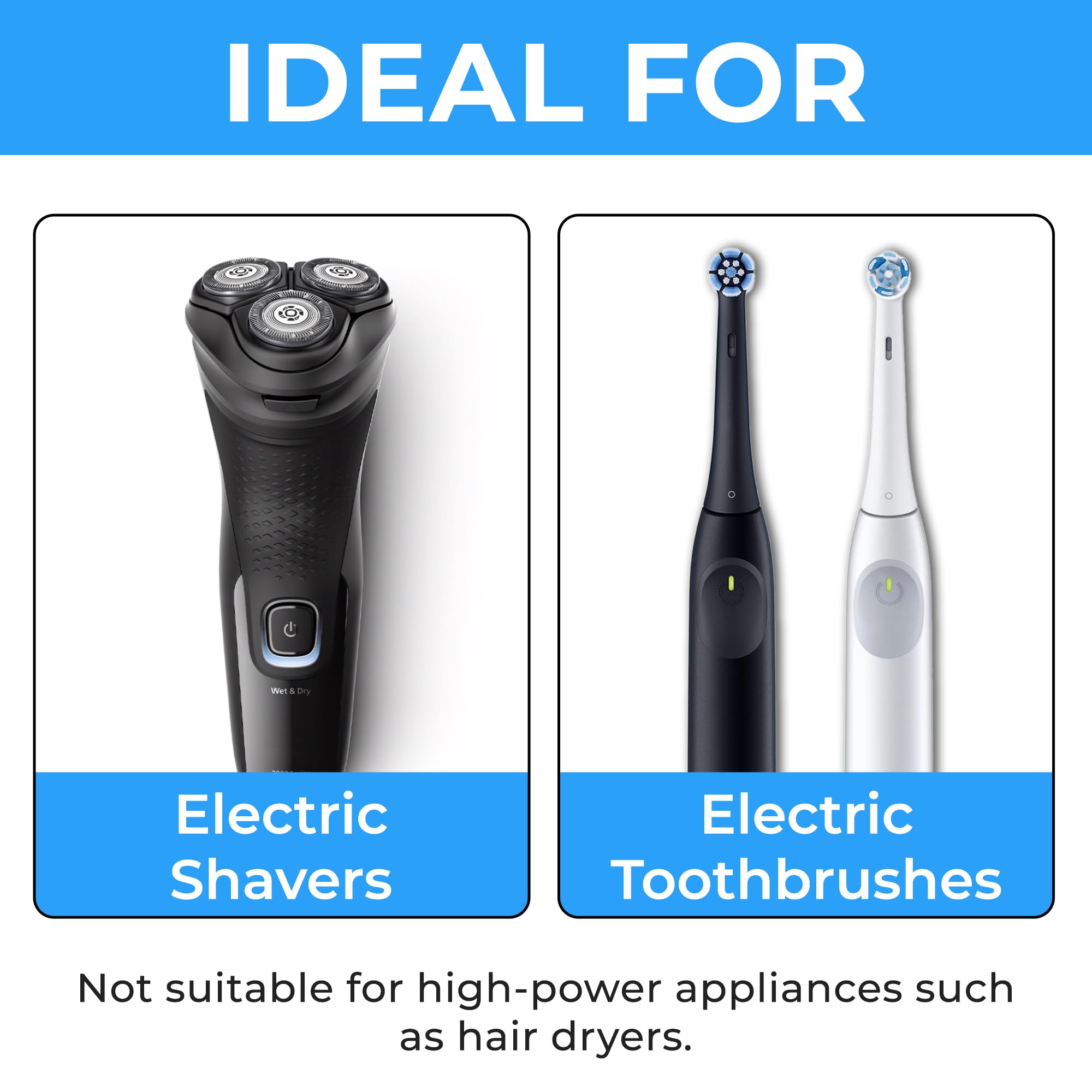 The Double Dragon 2-Pack Adapter provides a safe way to connect 2-pin electric toothbrushes and shavers to UK 3-pin sockets.