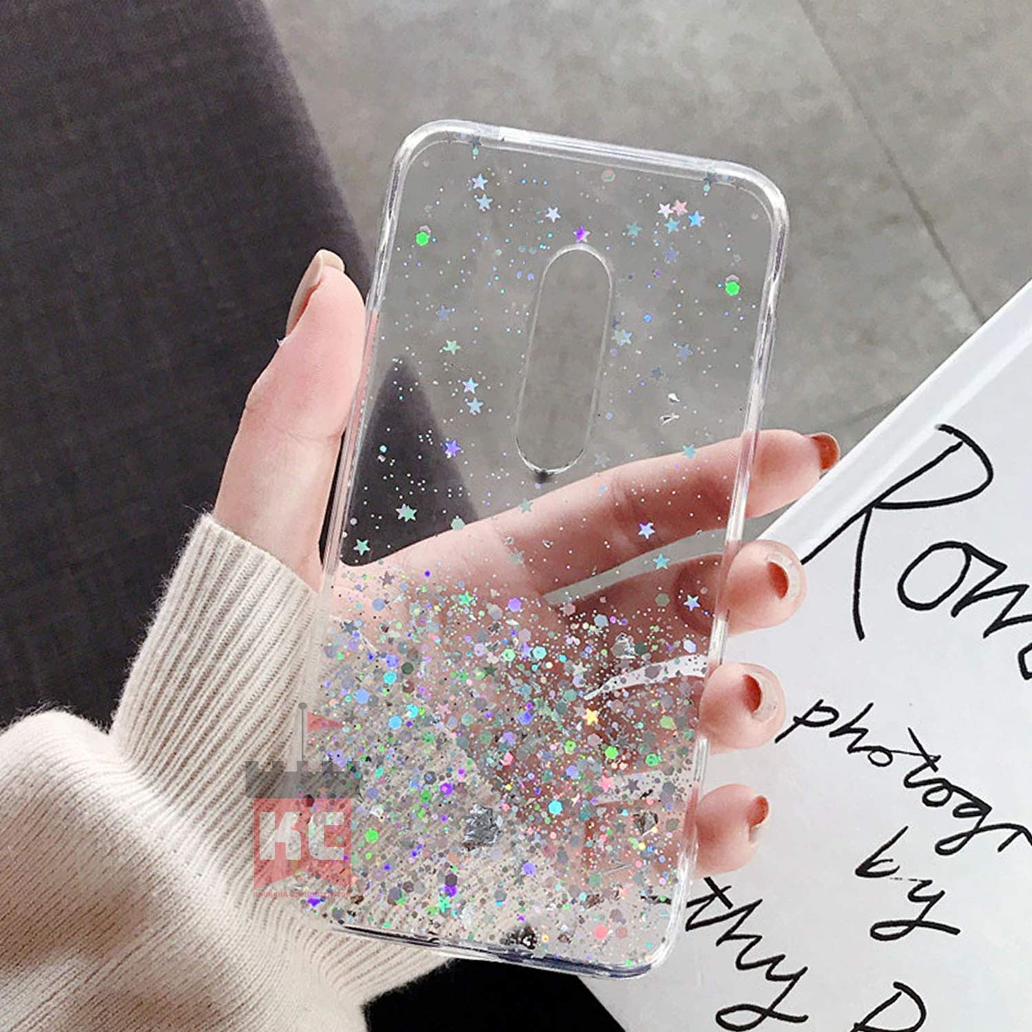 KC Back Cover for Mi Redmi Note 8 Pro, Love Flower Soft Clear Flexible Floral Dried Pressed Epoxy Real Flowers Girls Glitter Case (Transparent Silicone)