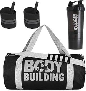 GROUPERS Duffle Canvas Bag with Shaker Bottle-500ml & Wrist BandlSports & Travel BaglSports Kitl (Black)-picture-11