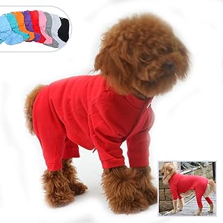 Lovelonglong Four Feet Dog Lightweight Pajamas, Pure Cotton Dog Jumpsuits 4 Legs Dog Onesies T-Shirt Stylish PJS Puppy Costume for Large Medium Small Dogs Red L
