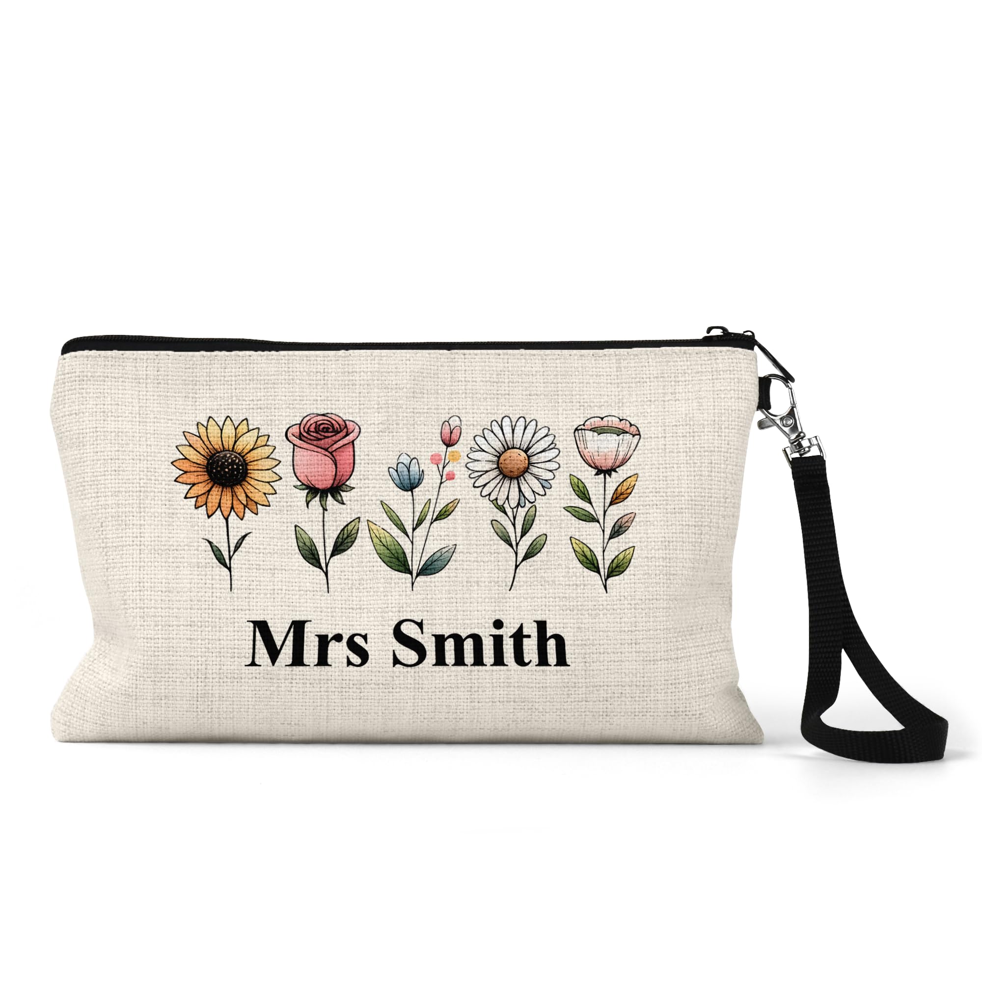 Chicken Craft Personalised Teacher Pencil Case - Colourful Flower Lineup Design - Custom Name Gift for Teaching Assistants, Nursery or Primary Staff - End of Term Thank You Zip Pouch