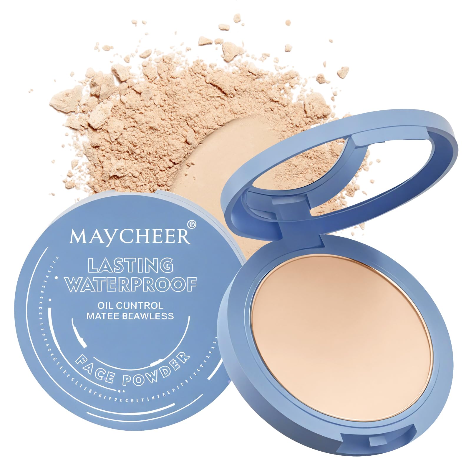 Maycheer Face Powder- Lasting Waterproof Face Powder-Maycheer Setting Powder Oil Absorbing Compact for Face (02, M)
