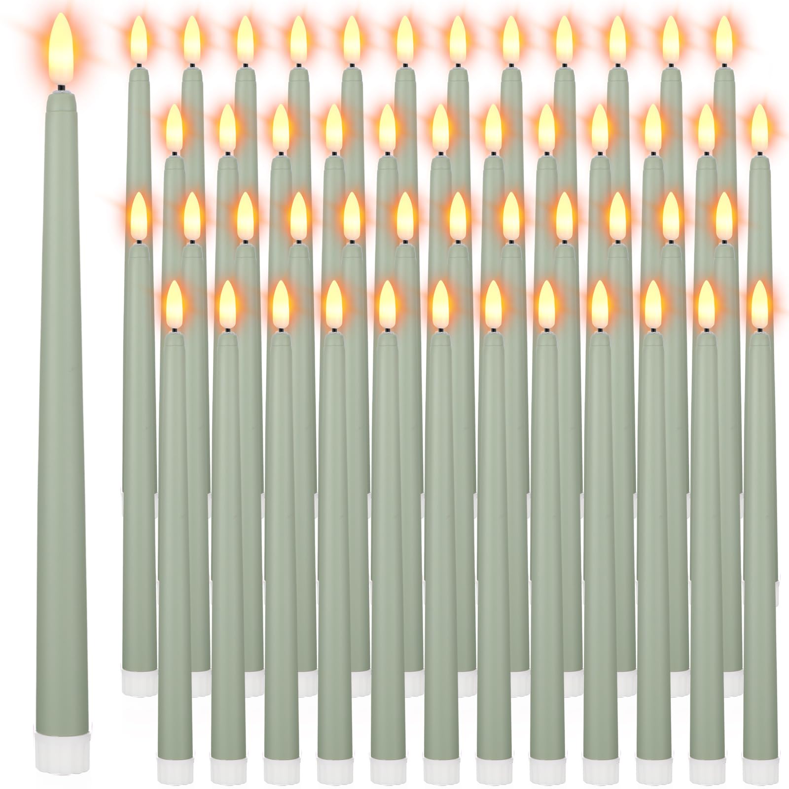 Handepo 48 Pack Flameless LED Taper Candles Battery Operated, Sage Green