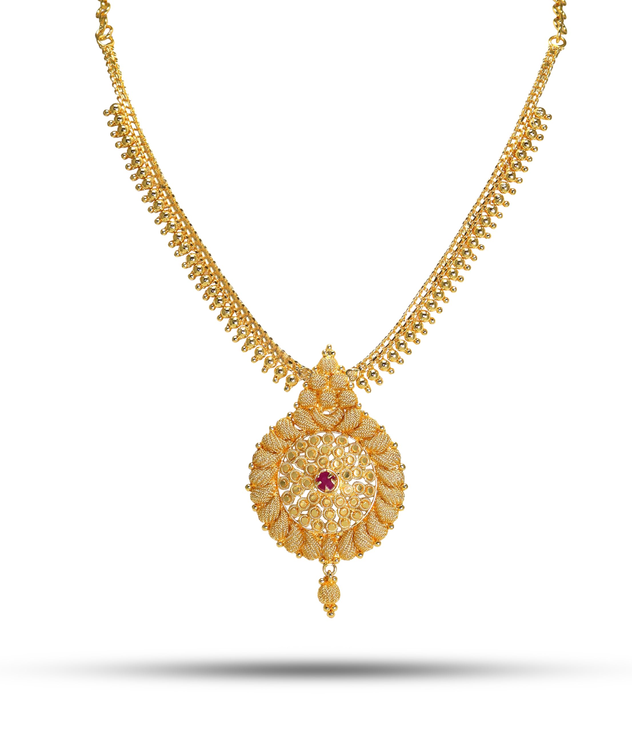 CUTE GOLD One Gram Micro Gold Plated Traditional Trendy South Indian Fashion Jewellery Stylish Ruby Emrald Stone Necklace for Women & Girls