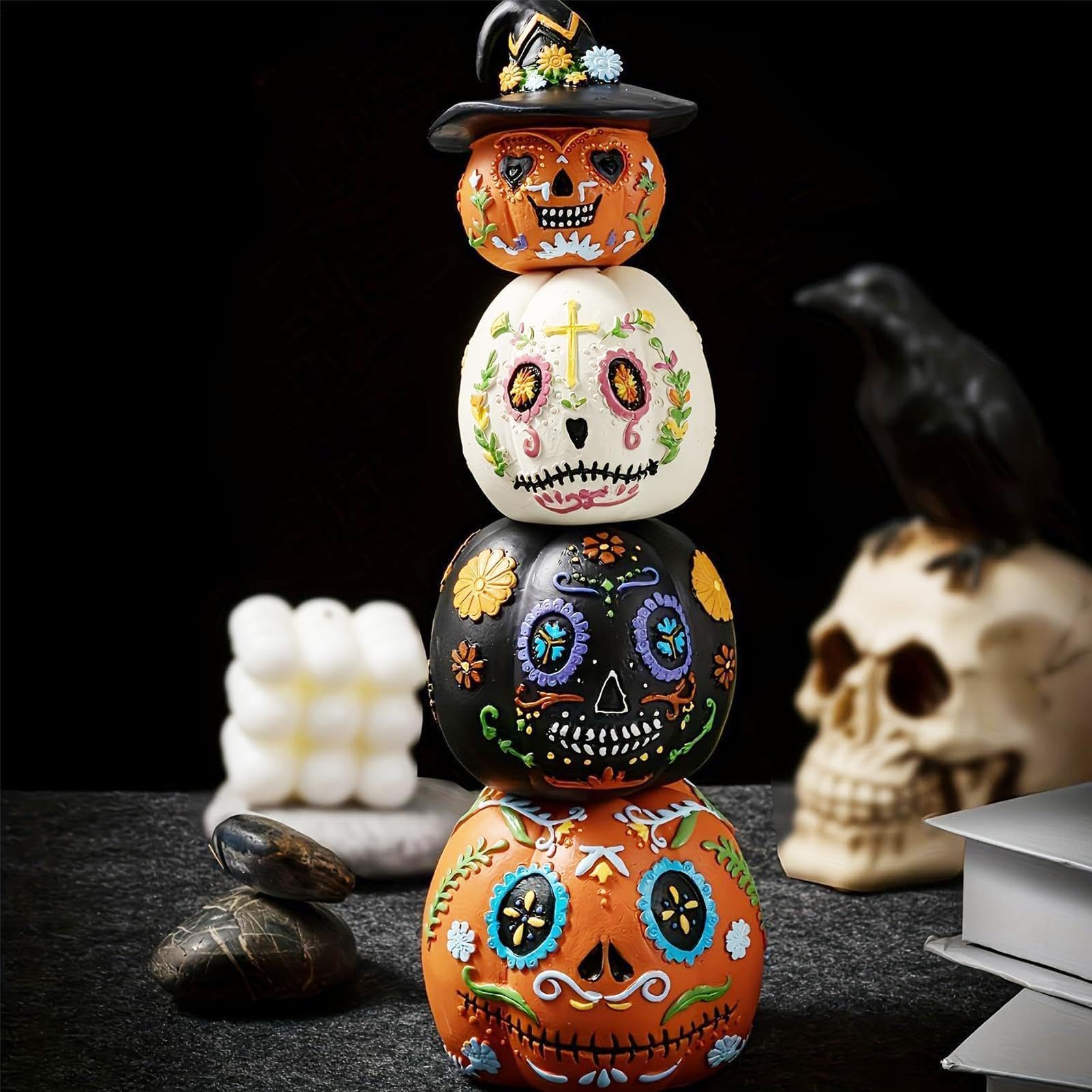 Decorazioni per Halloween a Forma di Scultura ornamentale spettrale 4 pezzi | in Resina di Halloween Per Casa Scrivania Tavolo Corridoio Mensola Ufficio Giorno dei Morti Ringraziamento