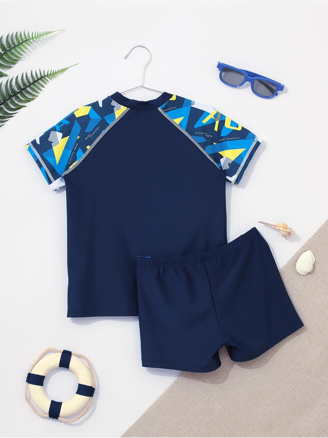 TTAO Boys Short Sleeve Tops with Shorts Trunks Swimsuit Beach Bathing Suits Water Sport Rash Guard