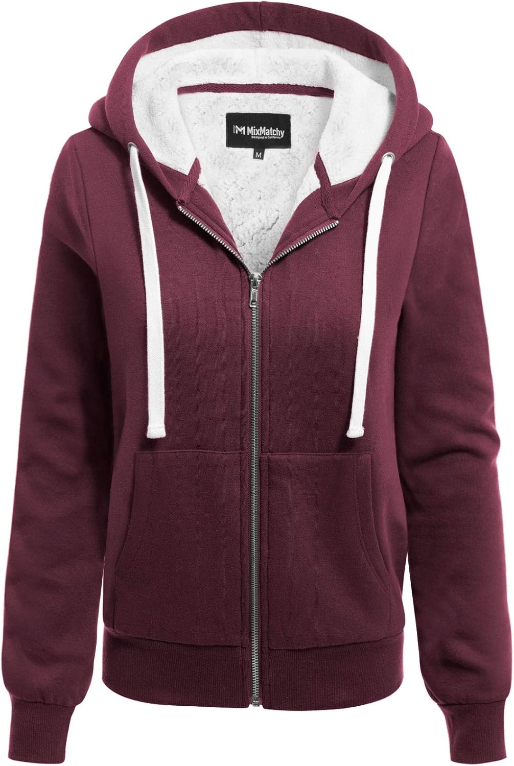 MixMatchy Women's Casual Basic Sherpa-Lined Fleece Full Zip Up Cozy Hooded Sweatshirt Jacket