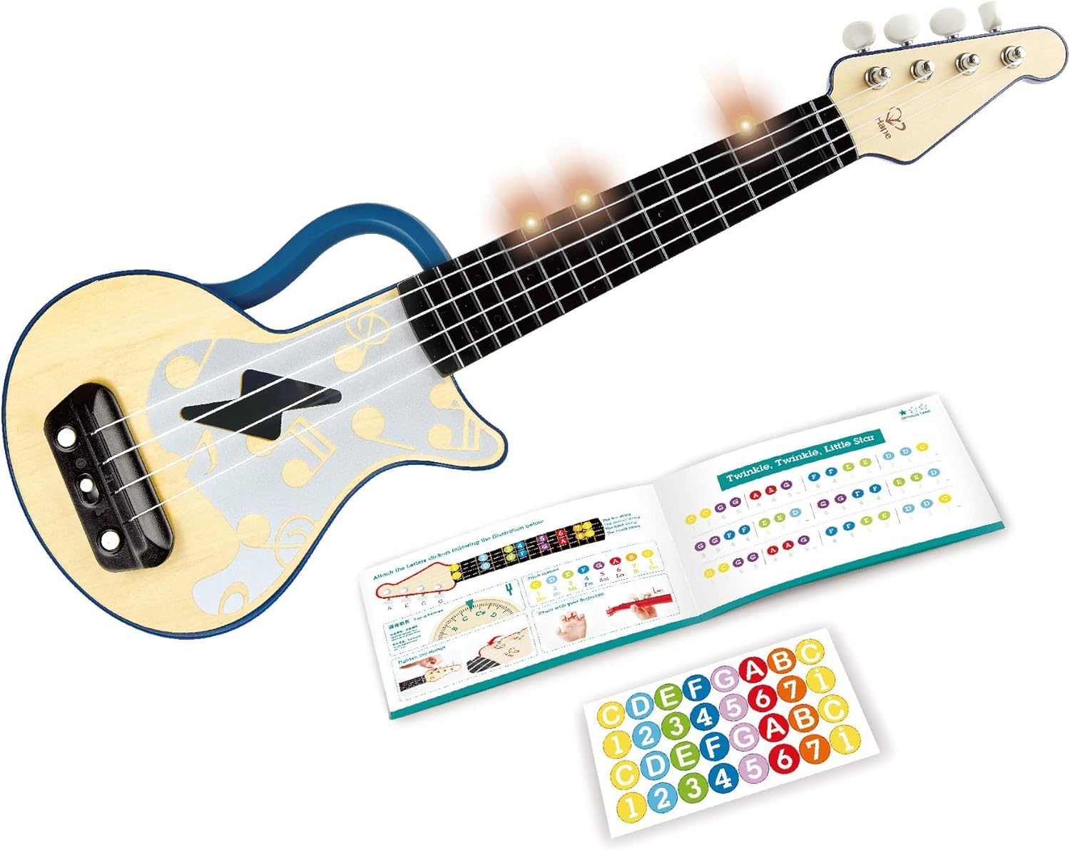 Hape Learn with Lights Electronic Ukulele Blue | Leaning and Band Mode | Musical Instrument