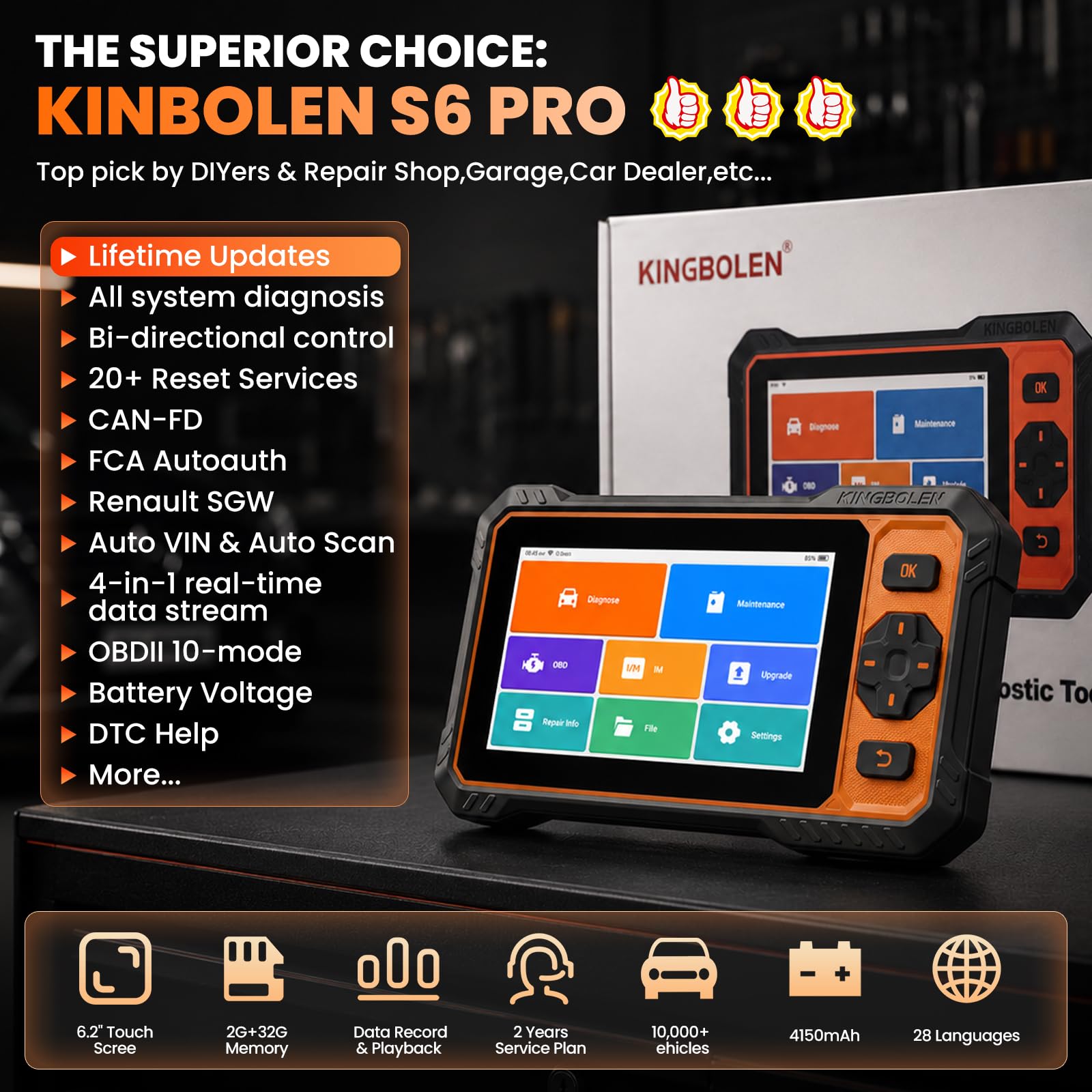 KINGBOLEN S6 PRO OBD2 Diagnosi Auto in Italiano per Sistema Completo