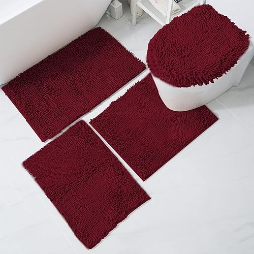 Miniatura 9 de Juego de alfombras de baño de 3 piezas, antideslizantes, alfombras de baño de felpilla gruesa, suaves y absorbentes, juego de tapetes de baño