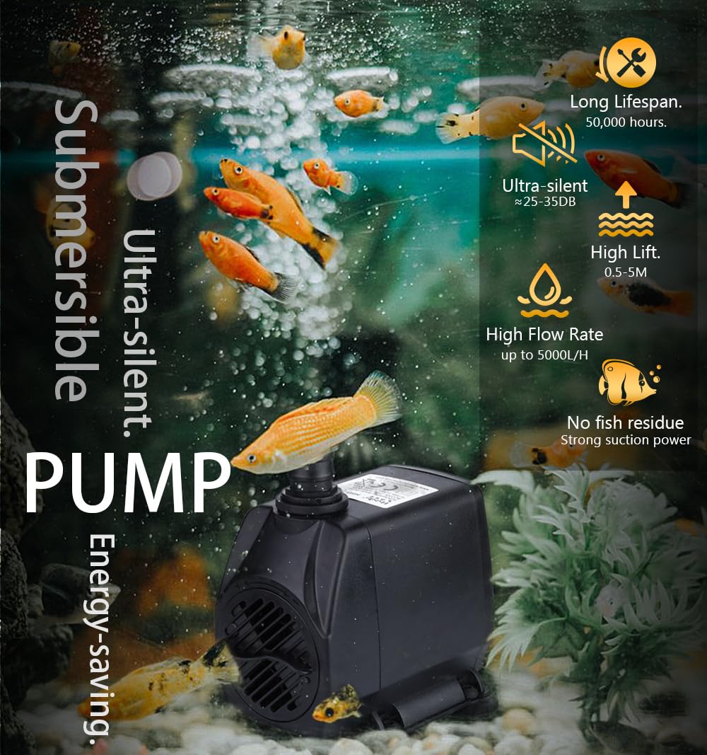 Bomba sumergible de 400 GPH, 25 W (1500 l/h), 2 m de alto ascensor para acuarios, tanques de peces, estanques de peces, fuentes de estanque, estatuas, fuentes de agua, fuentes