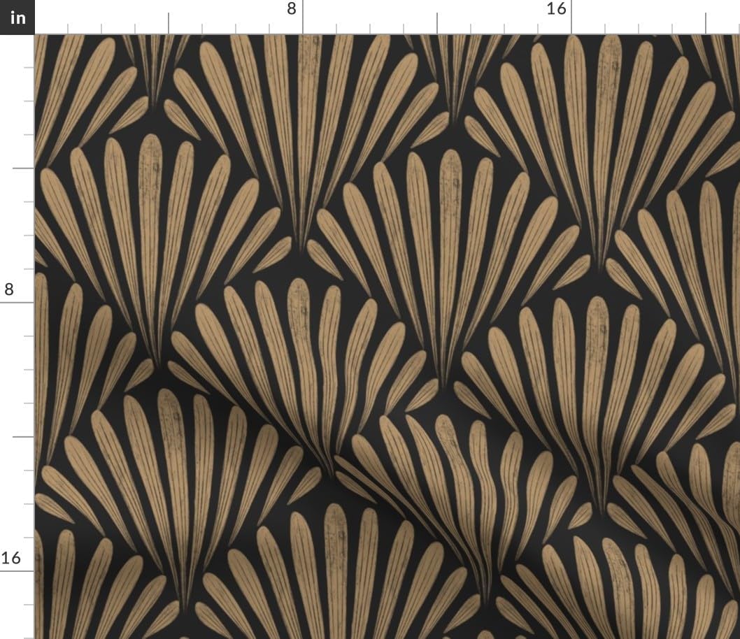 Spoonflower Fabric - Art Deco Geometric Dramatic Glamour Scallop Fans Arches Mustard Gold Printed on Petal Cotton Fabric Fat Quarter - Sewing Quilting Apparel Crafts Decor