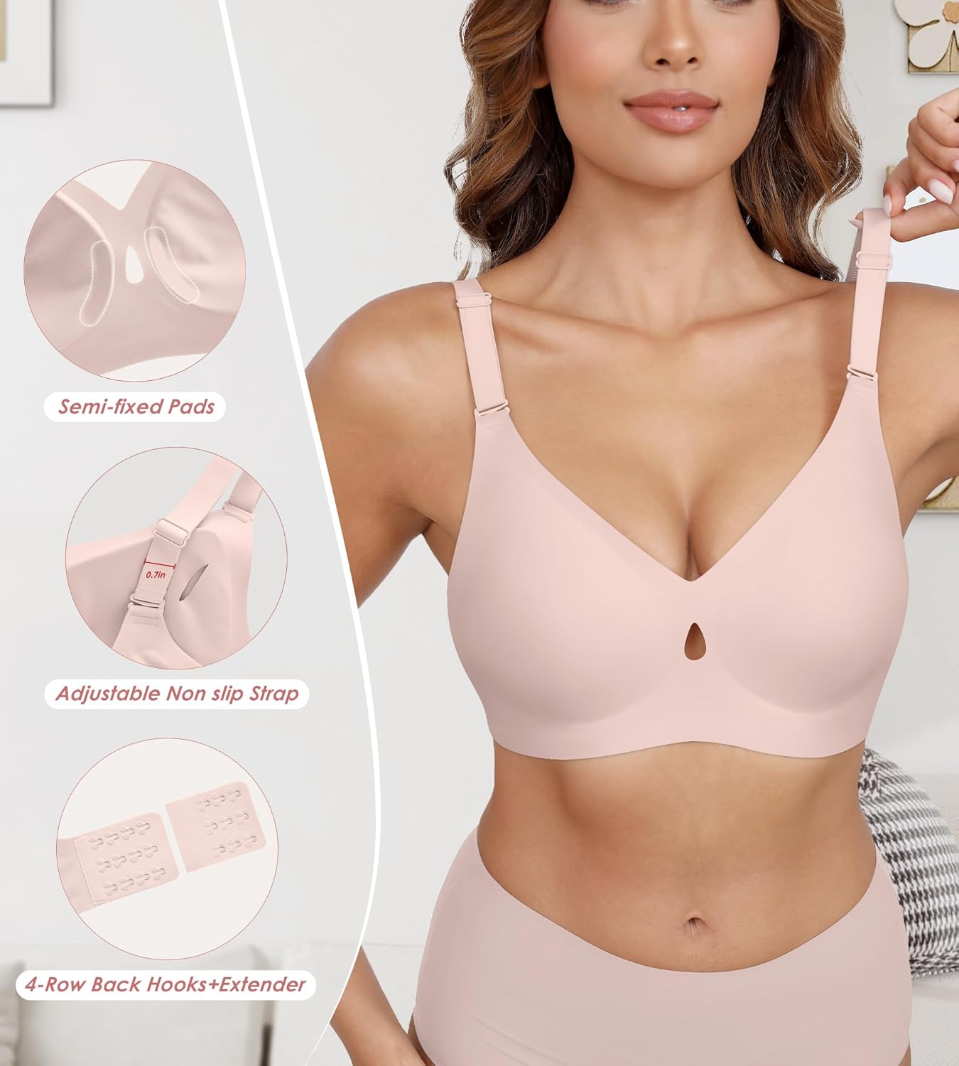 DEANGELMON Bras for Women No Underwire Wireless Push Up Bras - Seamless Full Coverage Bralettes Comfortable Everyday Bra - Image 4