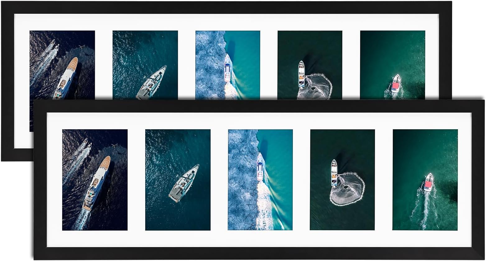 HORLIMER 4x6 Collage Picture Frame Set of 2, 5 Openings Multiple Frames Display 4 by 6 Photo with Mat for Wall Hanging