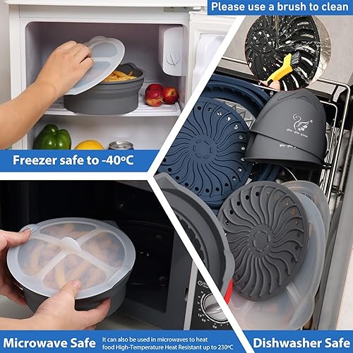 Miniatura 5 de Utensilios de cocina para microondas para cocinar cuencos de mezcla seguros para microondas para verduras de silicona plegable sin BPA 1.2L