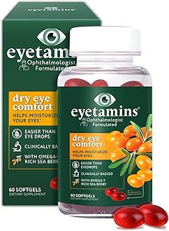 eyetamins Dry Eye Comfort - 60 Softgels - Ophthalmologist - Formulated, Natural - Himalayan Sea Buckthorn Oil - Vegan and Non-GMO Formula