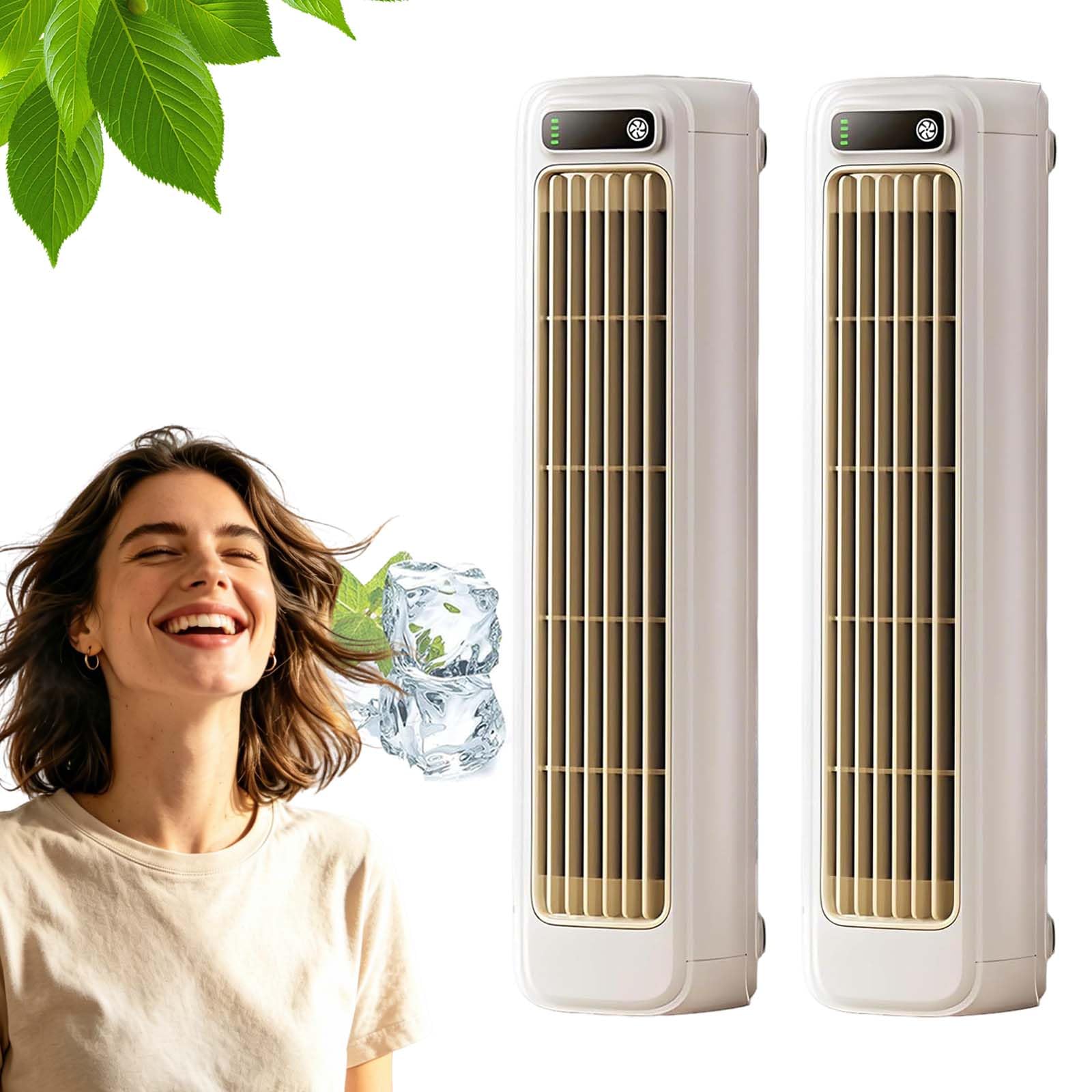 Sfbnjr Coldeez Cooling Ace – Portable Air Cooler Fan with 3 Speeds, Rechargeable Personal Desk Fan, Drill-Free Wall Mounted Tower Fan for Office & Bedroom (White*2)