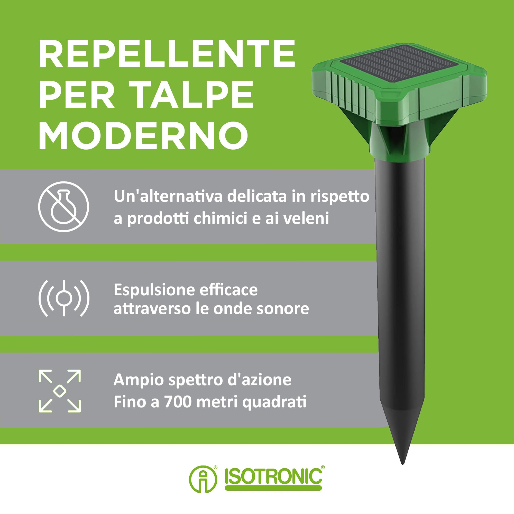 ISOTRONIC Repellente solare talpe arvicole serpenti picchetto 700 m² (4)