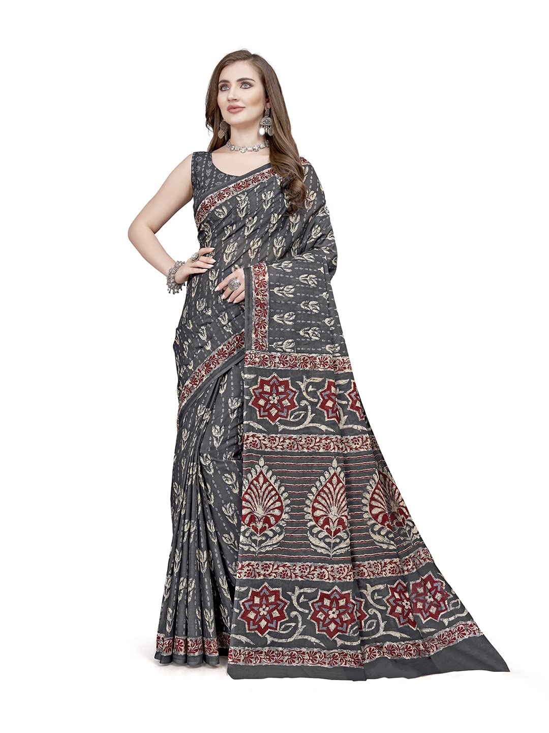 RATANPure Cotton Printed Mulmul Saree for Women with Blouse Piece