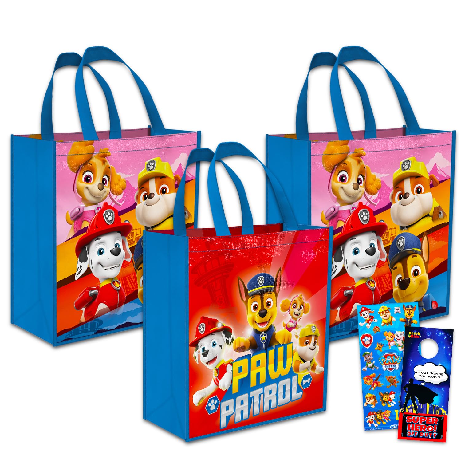 Paw Patrol Reusable Tote Bags Set - Bundle with 3 Paw Patrol Tote Bags Plus Stickers, More | Paw Patrol Grocery Totes for Kids, Adults