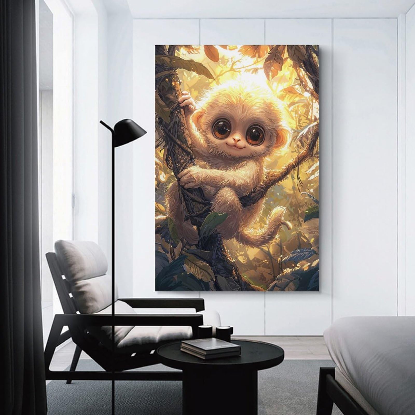 Junmoney Unframe-Style-5 Hanging Wall Art Cute Monkey In Jungle, 16X24inch(40X60cm), For Entryway, Lounge Links Or Small Walls, A Neat Decor Update For Hallways