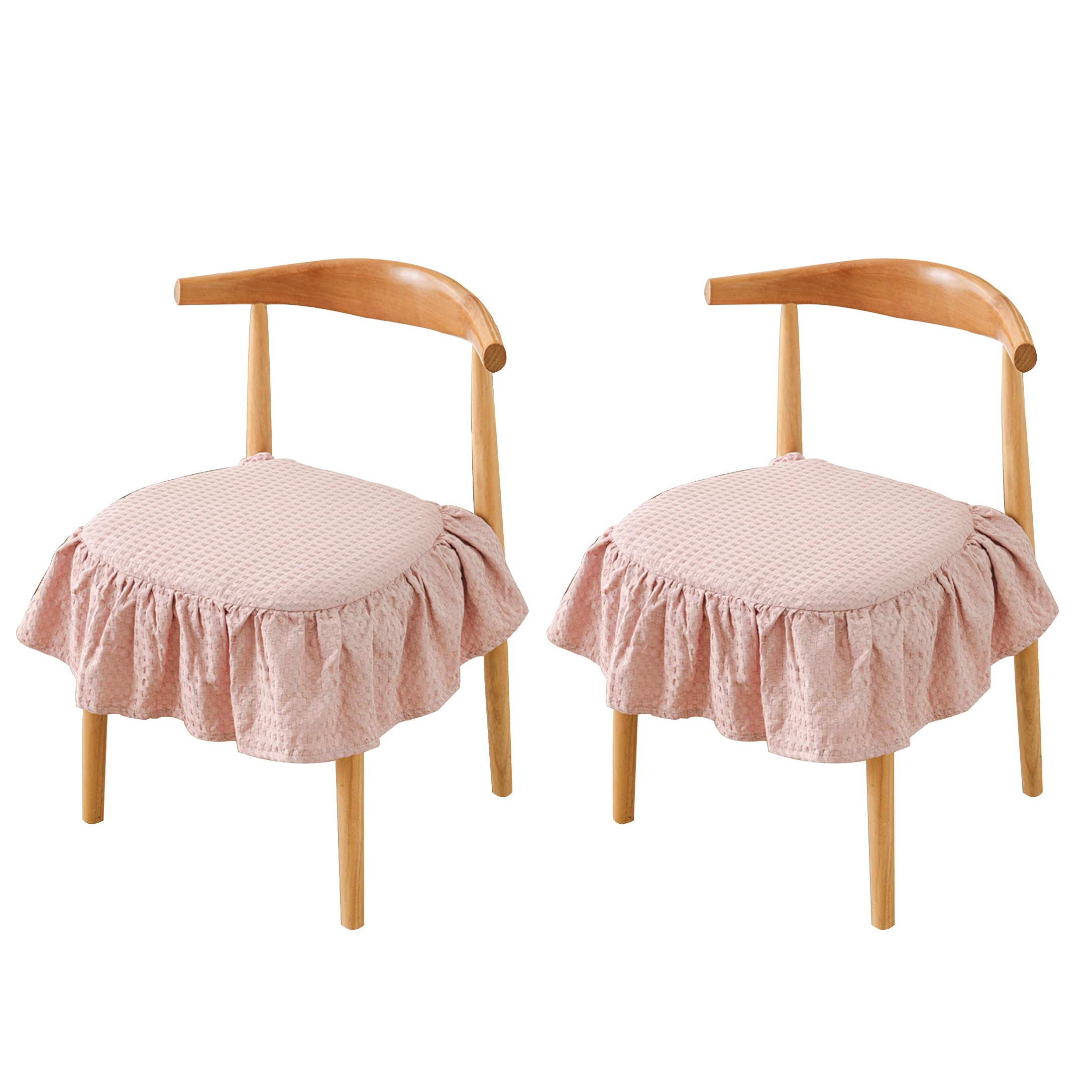 Photo 1 of Kynthyre 2 Pack Non-Slip Chair Cushion for Dining Chairs with Ruffle 18" x 17" Indoor Chair Pad with Ties for Dining Room, Pink