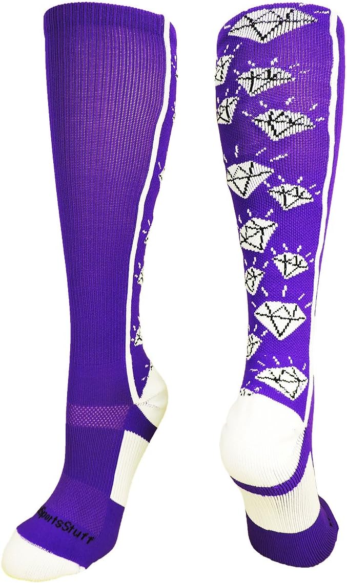 MadSportsStuff Softball Socks with Diamonds for Girls Women Kids Youth Adult Over the Calf Soccer