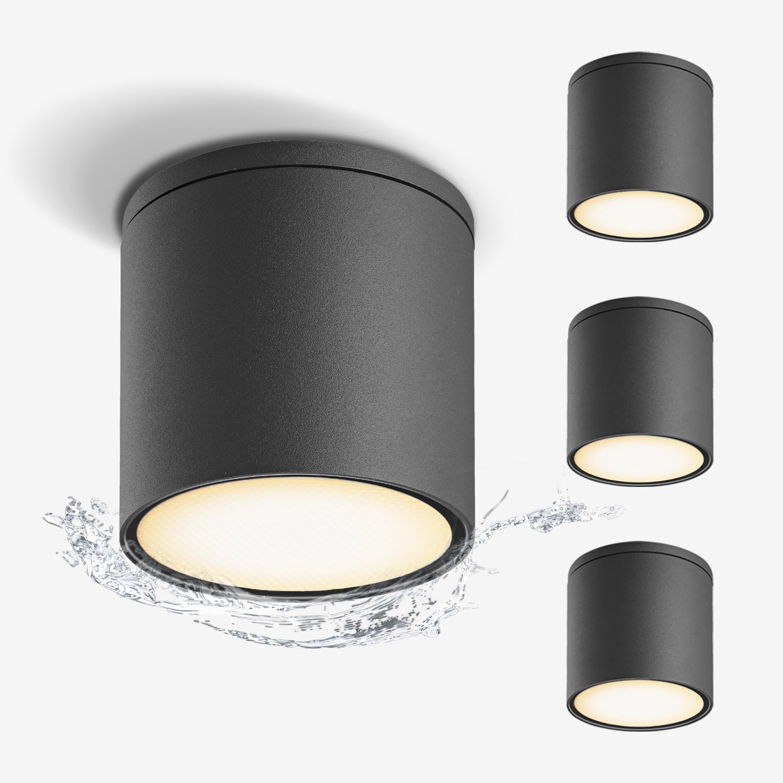 EBION 4er IP54 Wasserdicht Aufbauspot, Deckenspot Aluminium+Glas Aufbaustrahler GU10, 35W, Für Wohnzimmer Flur Küchen, Badezimmer Feuchtraum, Deckenspots Anthrazit(Ohne Leuchtmittel)