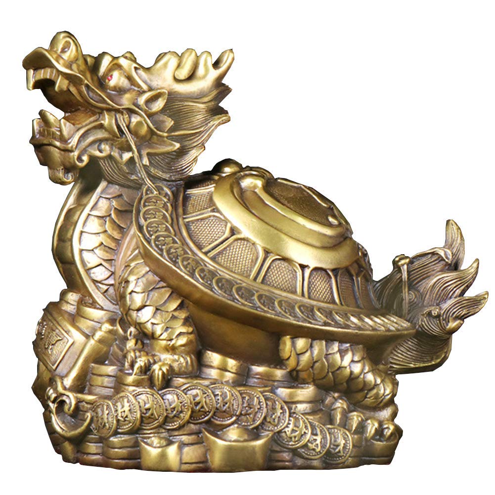 YNIYUJKL Feng Shui Ornaments China Brass Statue Ornament Dragon Turtle With Carved Yin Yang Pattern Sculpture Wealth Prosperity Home Office Decoration Gift