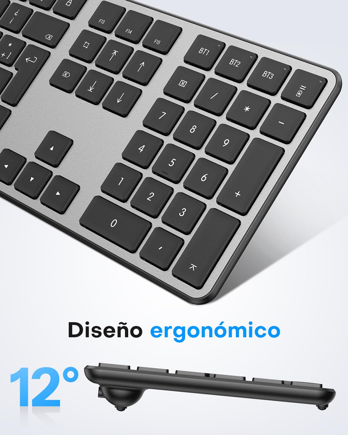 OMOTON inalámbrico Bluetooth Teclado y ratón para Mac (MacBook Air/MacBook Pro/iMac/iMac Pro),Teclado y ratón USB Recargables para Mac OS, con 3 Canales Bluetooth, Escritura silenciosa, Gris