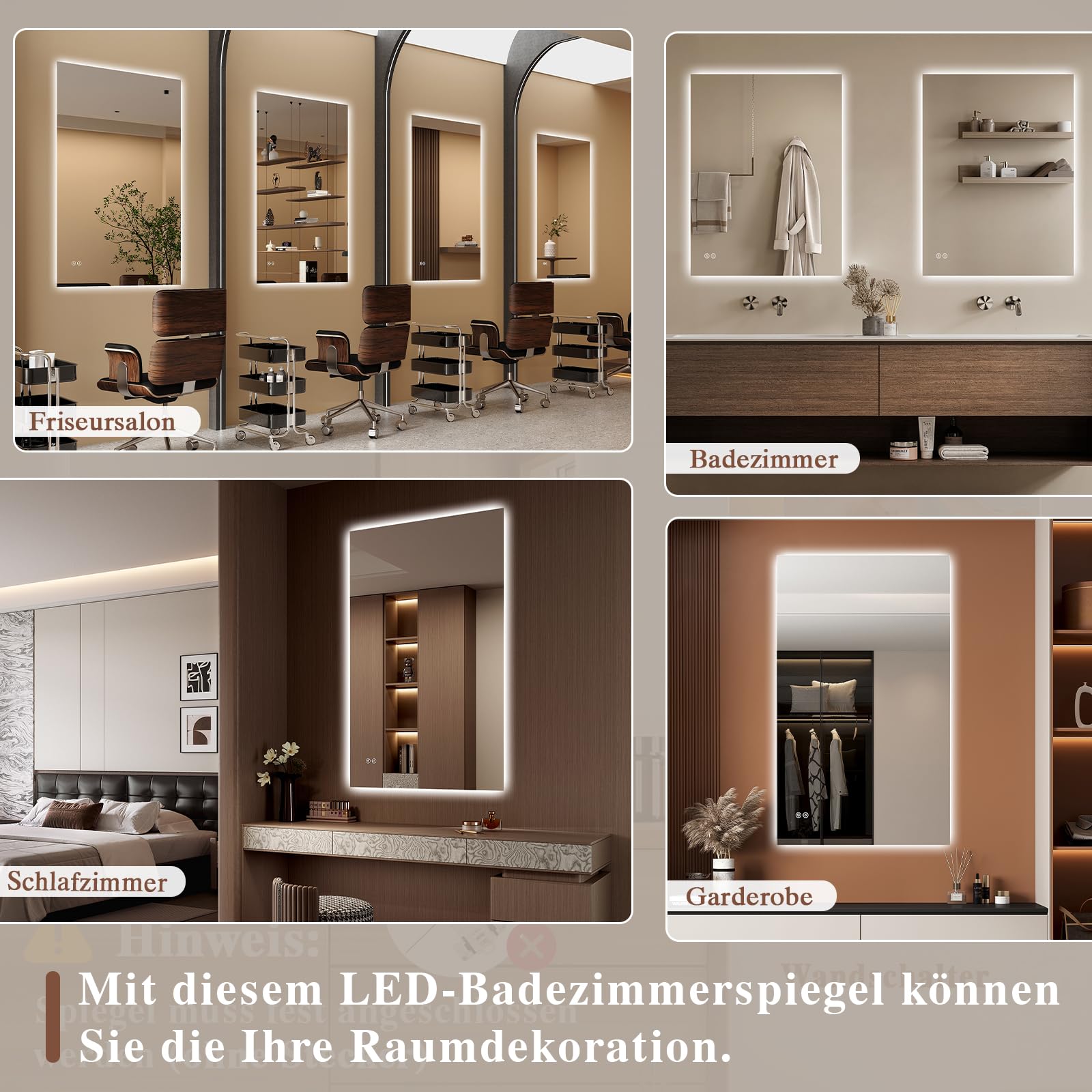 Badspiegel-mit-Beleuchtung 50x70cm - LED Badezimmerspiegel Badezimmer Spiegel mit Beleuchtung, Touch-Schalter, Dimmbar, 3 Lichtfarben - Wandspiegel Led Spiegel Bad - Horizontal/Vertikal