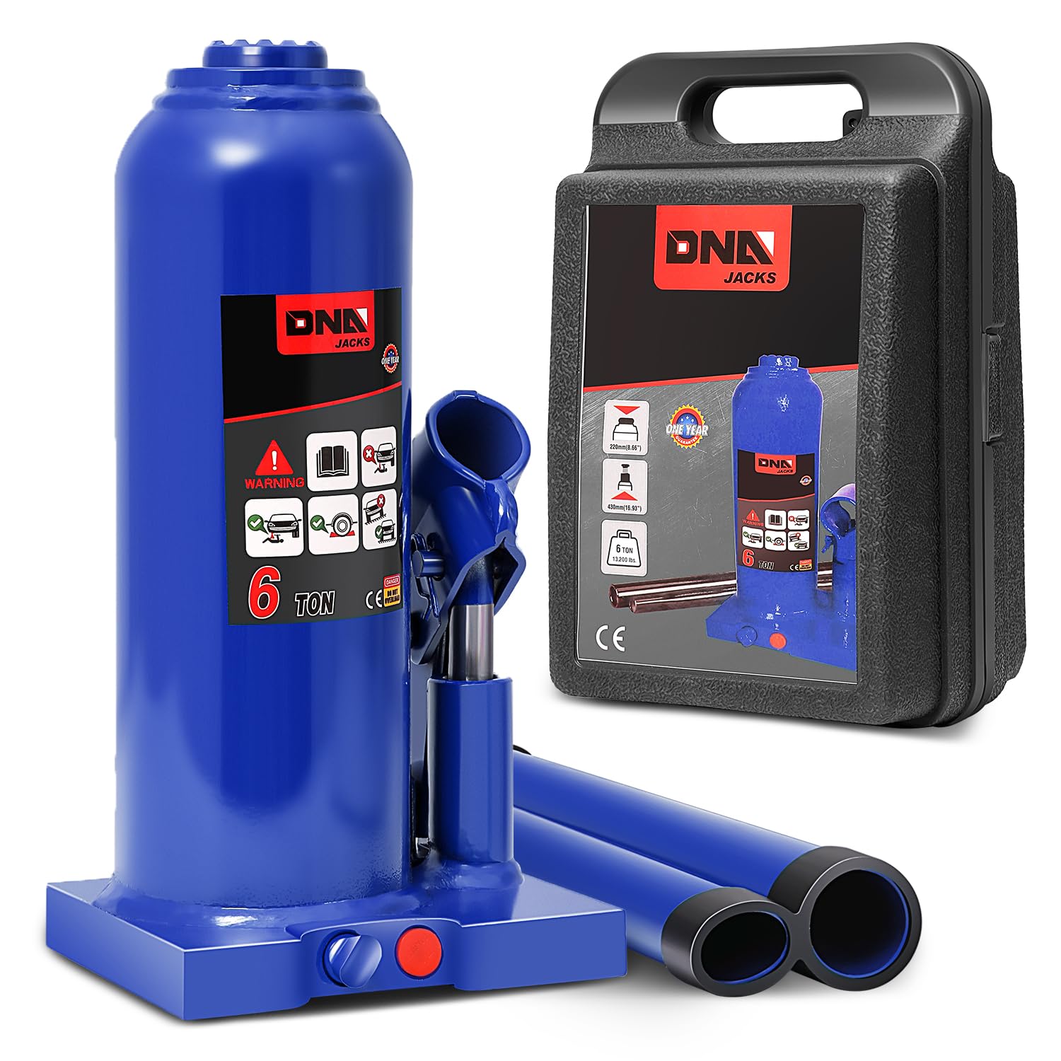 DNA MOTORING Gato hidráulico Soldado automotriz de 6 toneladas/600.0 kg para reparación de vehículos, camionetas, Camiones, con Mango Manual, Azul, TOOLS-00356