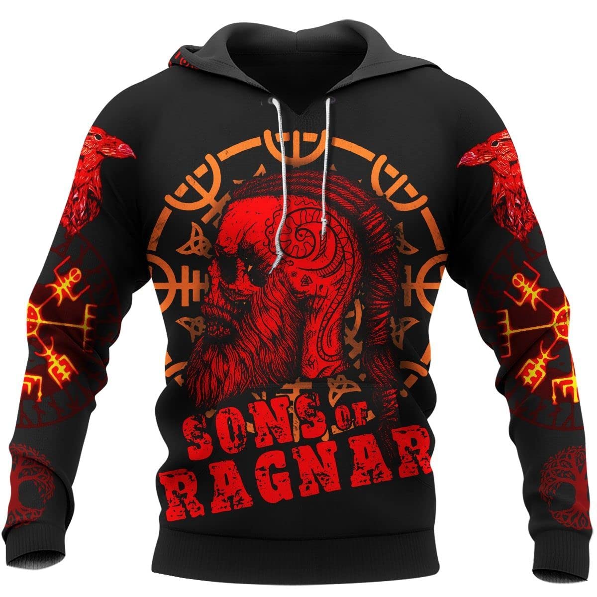 WSXJJ Viking Tattoo Valhalla Skull Sweatshirt Nordic Mythology Print Warrior Hoodie Men Retro Jacket Shirt Pullover,Sons of Ragnar Hoodie,4XL