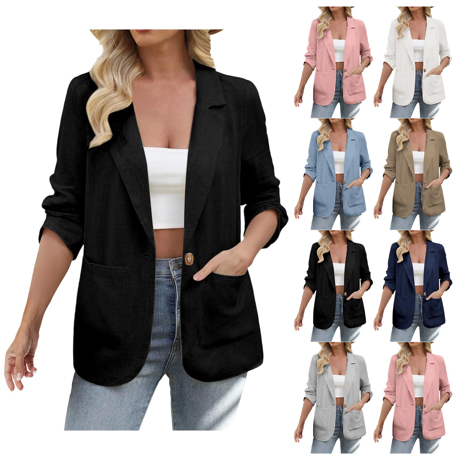 2025 Womens Casual Blazers Lapel Long Sleeve Work Office Suit Jackets Lightweight Open Front Blazers with Pockets