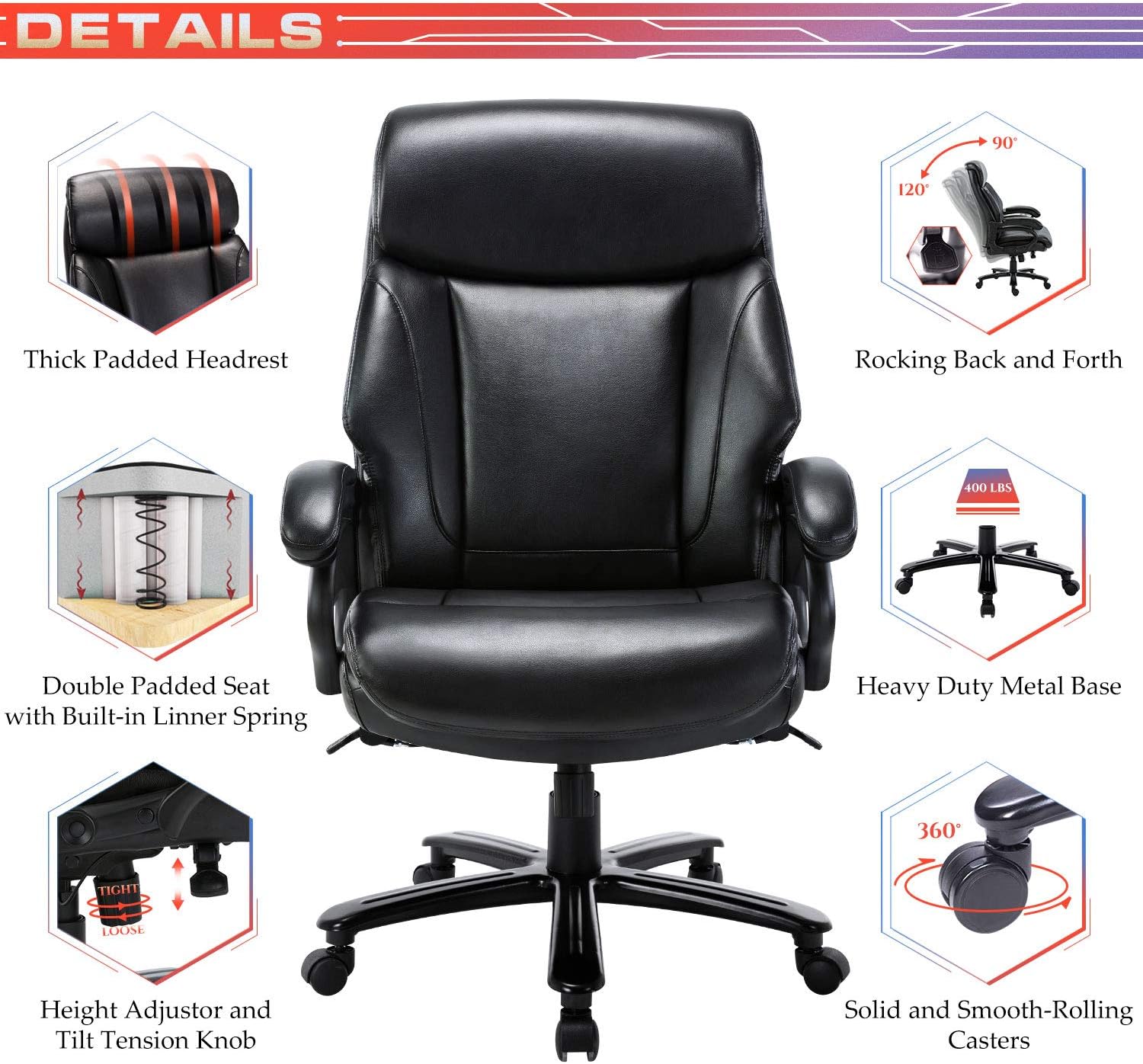 Buy COLAMY High Back Big & Tall Office Chair 400lb Large Executive Desk
