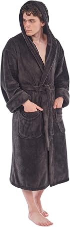 TurkishTowels Luxurious Mens Hooded Fleece Bathrobe