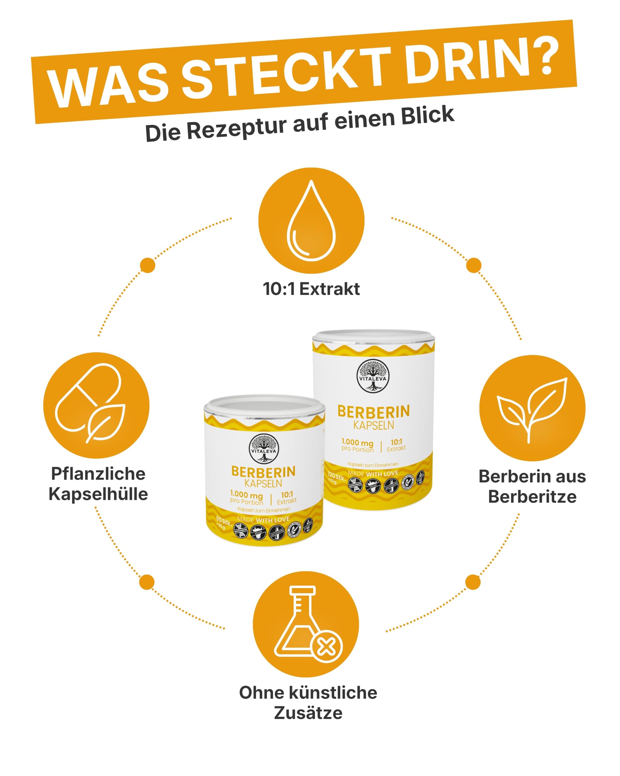 Berberin Kapseln I 10:1 Extrakt I 120 Kapseln I 1.000 mg pro Portion I Pflanzenextrakt aus Berberis Aristata I Vegan, laktosefrei & glutenfrei I Natürliche Nahrungsergänzung für 60 Tage