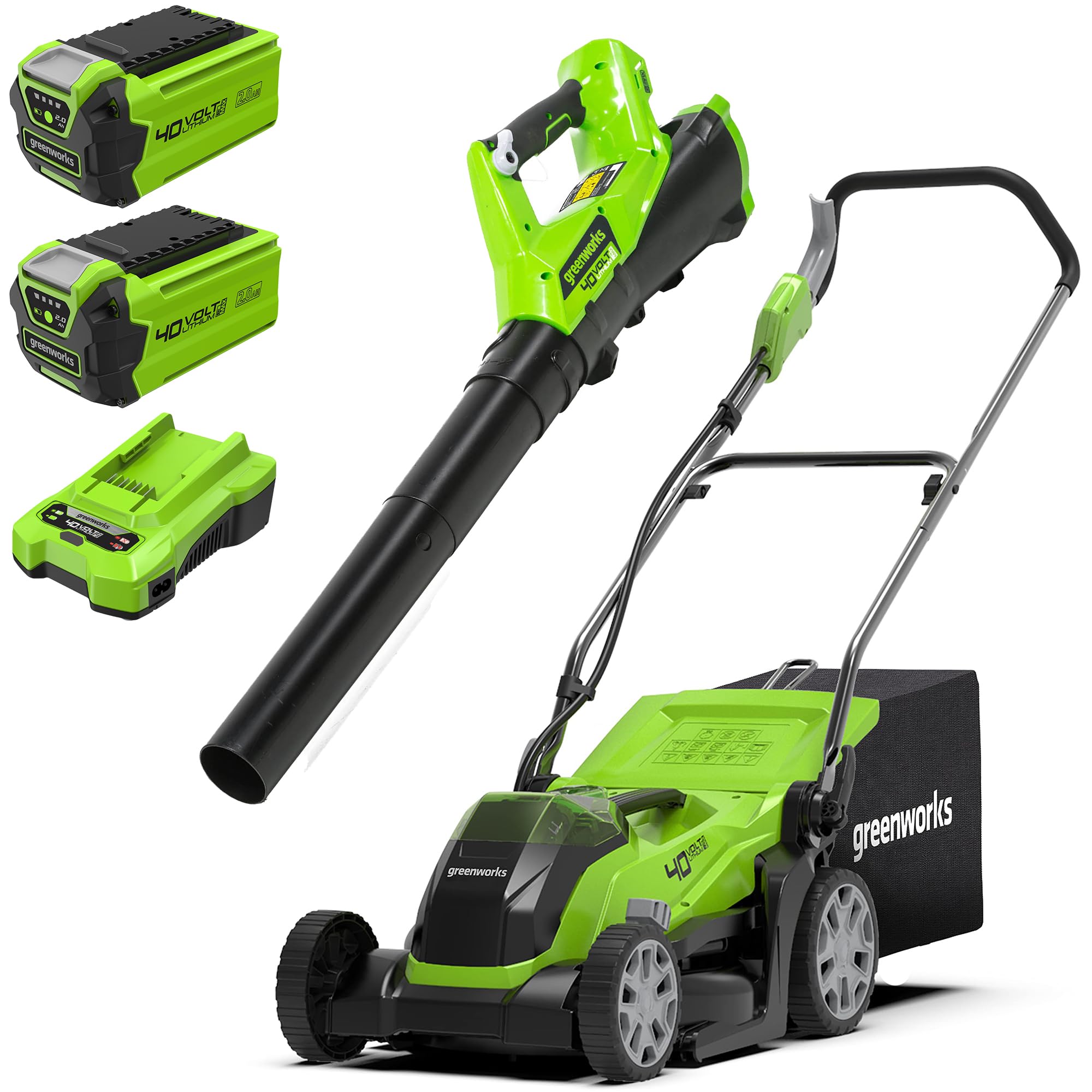 Greenworks 40V Cordless Lawnmower for Lawns up to 400m², 35cm Cutting Width, 40L Bag PLUS Two 40V 2Ah Batteries & One Charger, 3 Year Guarantee-G40LM35K2X, Green — view 16