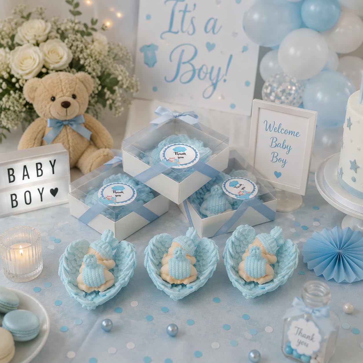 bomboniere battesimo, comunione, cresima, compleanno, 30 Pezzi Blu maschio. compleanno bimba bambina bambino, blanc, rosa decorativo pietra angelo festa del neonato (blu)