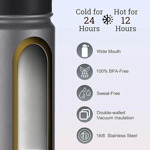 Miniatura 10 de Botella de agua de 32 onzas, botella de agua aislada de acero inoxidable con popote y tapa