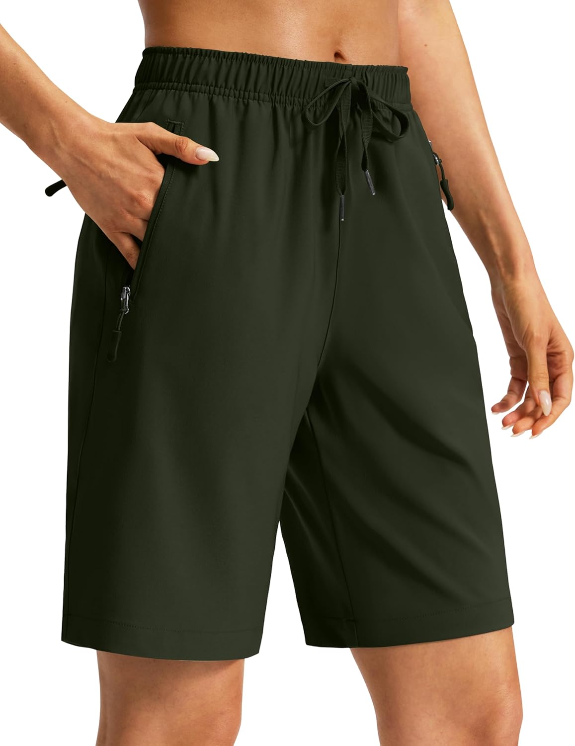 Viodia Women's 9''/11'' Hiking Shorts Long Bermuda Lightweight Shorts Quick Dry Athletic Golf Shorts with 3 Zipper Pockets