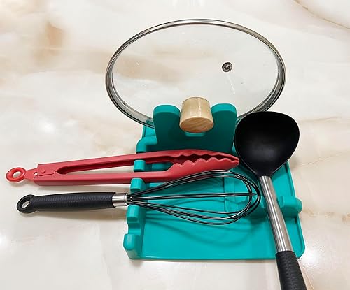 Miniatura 3 de halteoly Soporte para cuchara y tapa, soporte de cuchara de silicona con soporte para tapa, soporte para cuchara de cocina para encimera de cocina,