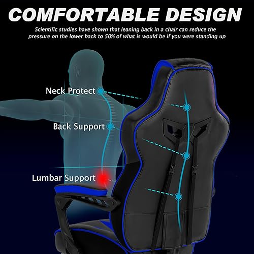 Miniatura 26 de Vonesse Silla de juegos rosa para adultos, silla de juegos de PC para niñas, silla reclinable de computadora con reposapiés, silla ergonómica de