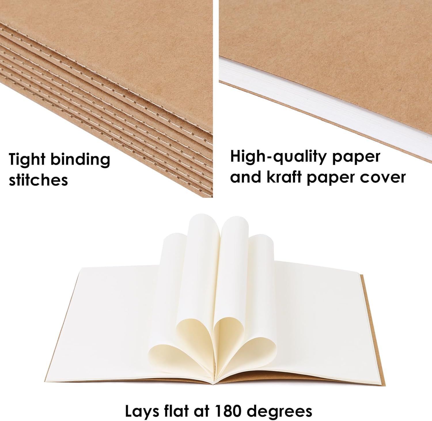 LABUK 100 Pack Blank Kraft Notebooks Journals A5 Sketchbook Drawing Pad Book for Kids Junk Journal, 60 Pages, 8.3 x 5.5 Inches