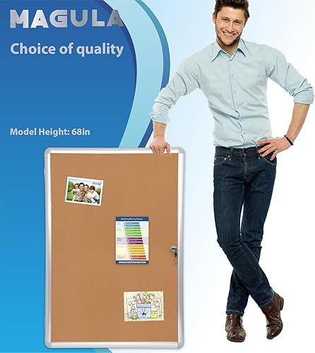 Miniatura 2 de Tablero de anuncios de corcho cerrado grueso de 36 x 24 pulgadas (9 x A4), marco de aluminio, tablero de anuncios con cerradura resistente a los