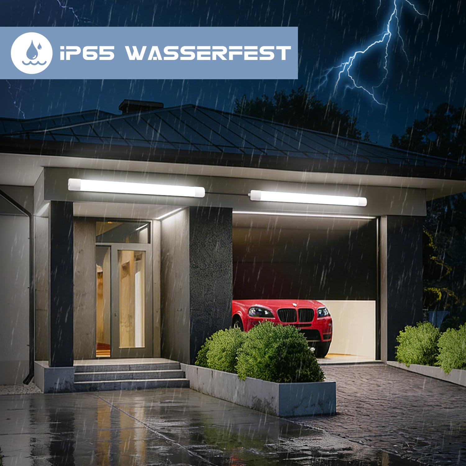 Feuchtraumleuchte LED 120CM, 36W 4200LM Kellerlampe LED Röhre mit IP65 Wasserfest Lichtleiste, Deckenleuchte Flach für Büro Küche Keller Garage Lager Flur