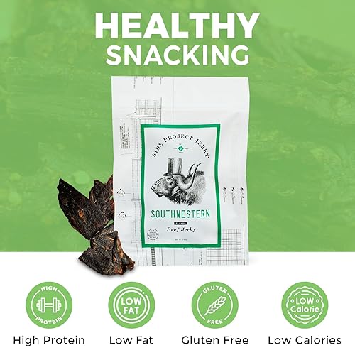 Miniatura 4 de Side Project Jerky Southwestern Beef Jerky - Snack gourmet picante con chile, comino y cayena de Nuevo México, alta proteína, sin gluten, cecina