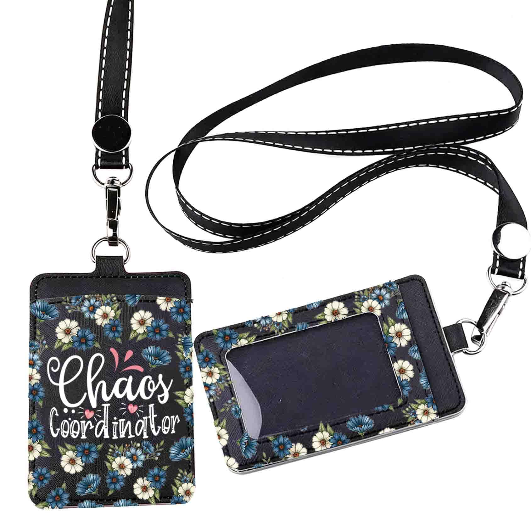 FEELMEM Chaos Coordinator ID Badge Holder with Lanyard Assistant Principal Boss Leader Gift Office Manager Teacher Gift (Leather)