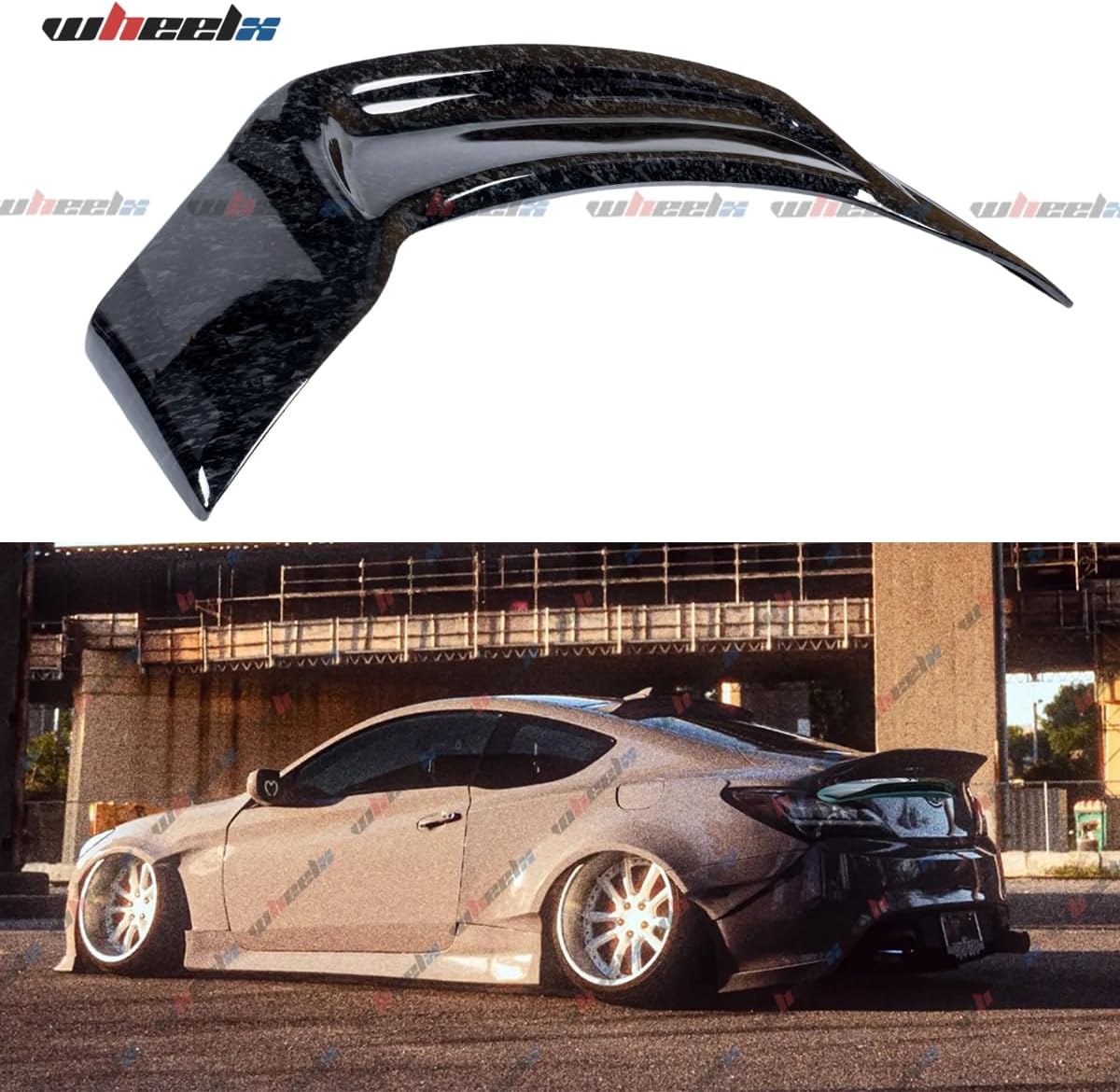 Rear Spoiler Compatible with 2010-2016 Genesis 2.0T 3.8 Coupe, R Style Duckbill Trunk Exterior High Kick Tail Deck Lid Splitter Wing Lip (Gloss Forged Carbon Fiber Pattern)